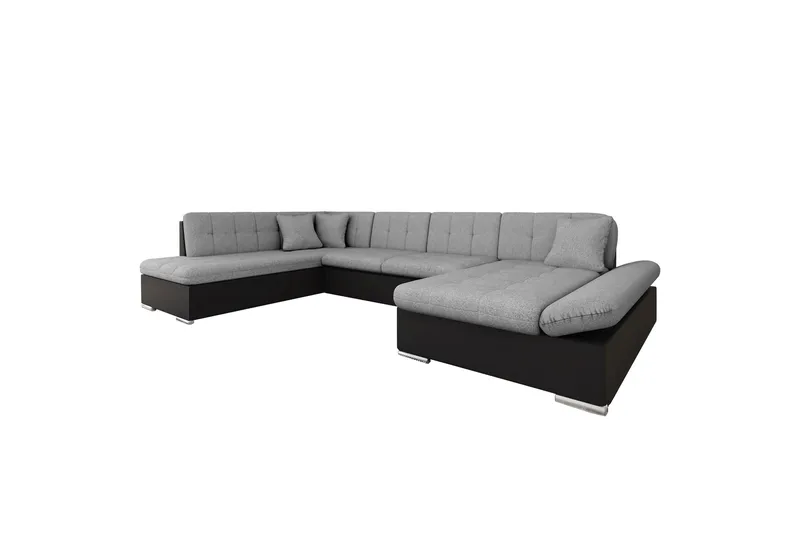 Zumar Bäddsoffa med Divan och Schäslong 4-sits i Konstläder, Svart/Grå
