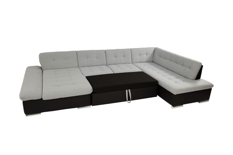 Zumar Bäddsoffa med Divan och Schäslong 4-sits i Konstläder - Svart/Grå - Möbler - Soffa - Bäddsoffa - Bäddsoffa divan