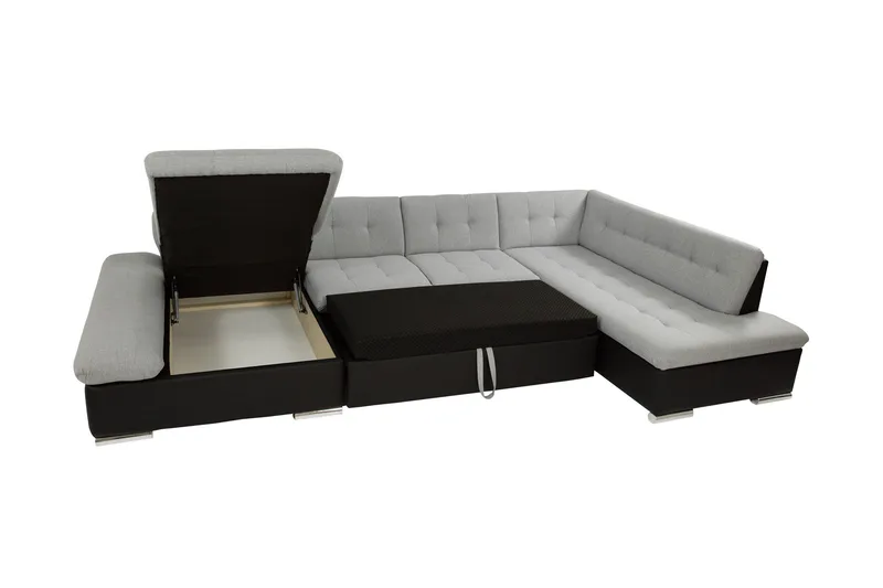Zumar Bäddsoffa med Divan och Schäslong 4-sits i Konstläder - Svart/Grå - Möbler - Soffa - Bäddsoffa - Bäddsoffa divan