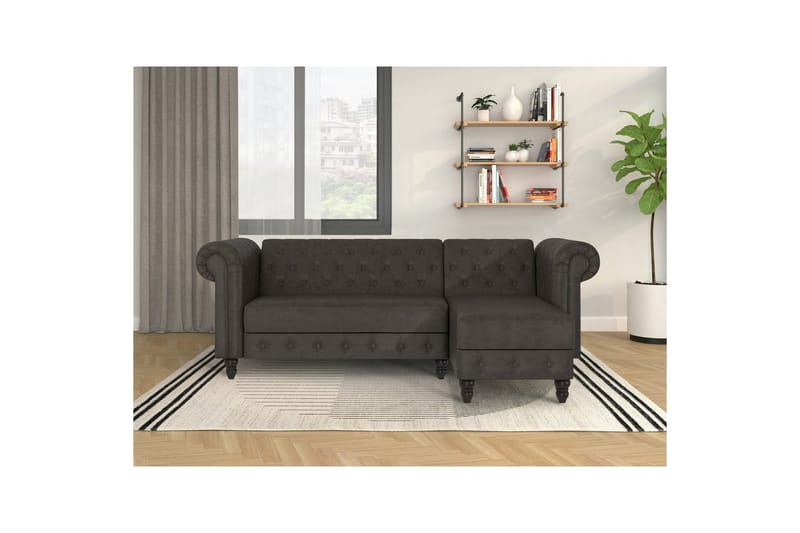 Bäddsoffa Felix 241x154x83 cm, Antracit, Mikrofiber/Trä/Metall - 241x154x83 cm, Antracit, Mikrofiber/Trä/Metall - Möbler - Soffa - Bäddsoffa