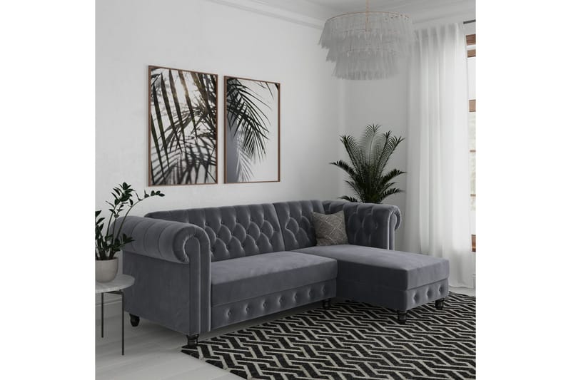 Bäddsoffa Felix 241x154x83 cm, Antracit, Sammet - 241x154x83 cm, Antracit, Sammet - Möbler - Soffa - Bäddsoffa