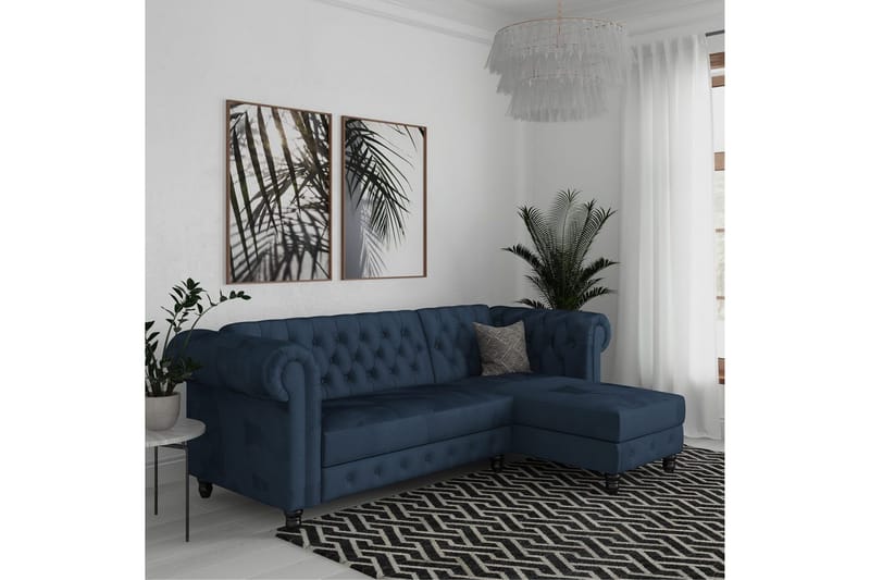 Bäddsoffa Felix 241x154x83 cm, Blå, Sammet/Trä/Metall - 241x154x83 cm, Blå, Sammet/Trä/Metall - Möbler - Soffa - Bäddsoffa