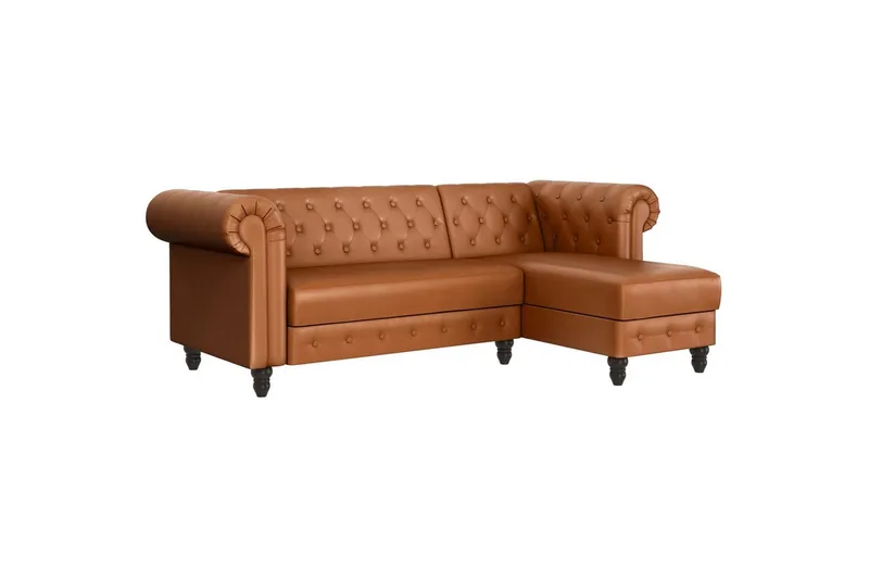 Bäddsoffa Felix 241x154x83 cm, Cognac, PU/trä/metall - 241x154x83 cm, Cognac, PU/trä/metall - Möbler - Soffa - Bäddsoffa