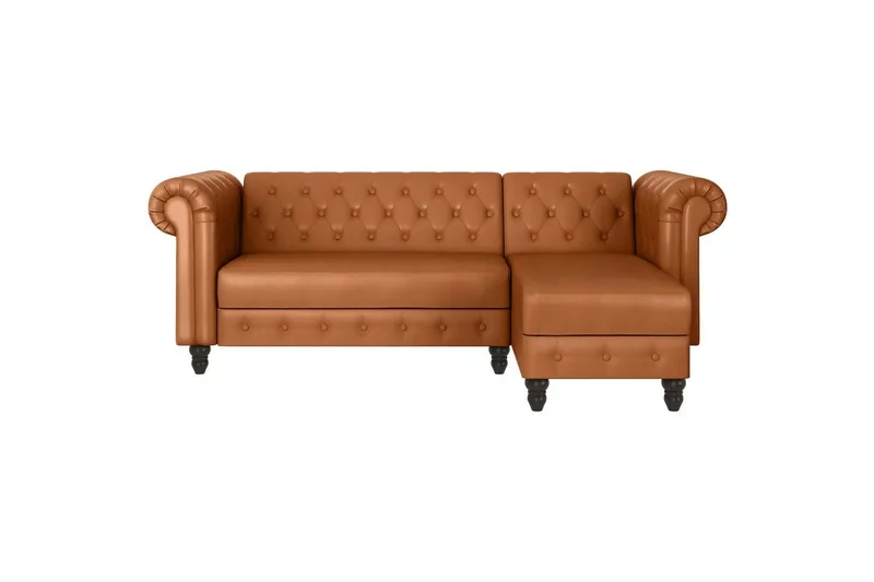 Bäddsoffa Felix 241x154x83 cm, Cognac, PU/trä/metall - 241x154x83 cm, Cognac, PU/trä/metall - Möbler - Soffa - Bäddsoffa