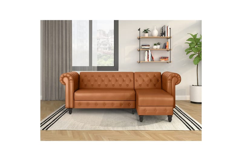 Bäddsoffa Felix 241x154x83 cm, Cognac, PU/trä/metall - 241x154x83 cm, Cognac, PU/trä/metall - Möbler - Soffa - Bäddsoffa