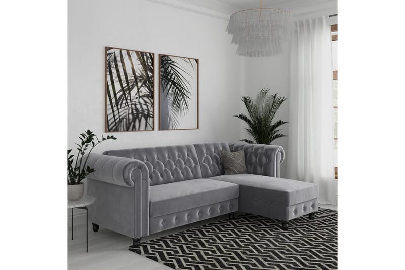 Bäddsoffa Felix 241x154x83 cm, Ljusgrå, Sammet - 241x154x83 cm, Ljusgrå, Sammet - Möbler - Soffa - Bäddsoffa