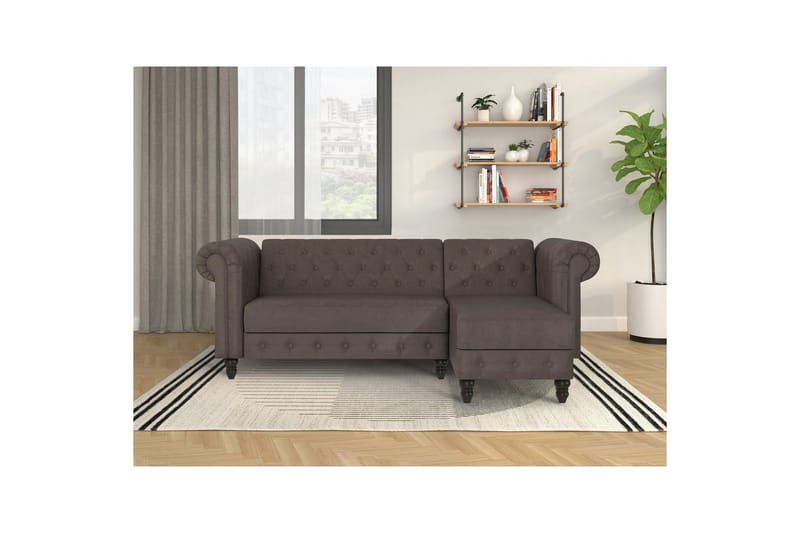 Bäddsoffa Felix 241x154x83 cm, Mörkbrun, Mikrofiber/Trä/Metall - 241x154x83 cm, Mörkbrun, Mikrofiber/Trä/Metall - Möbler - Soffa - Bäddsoffa