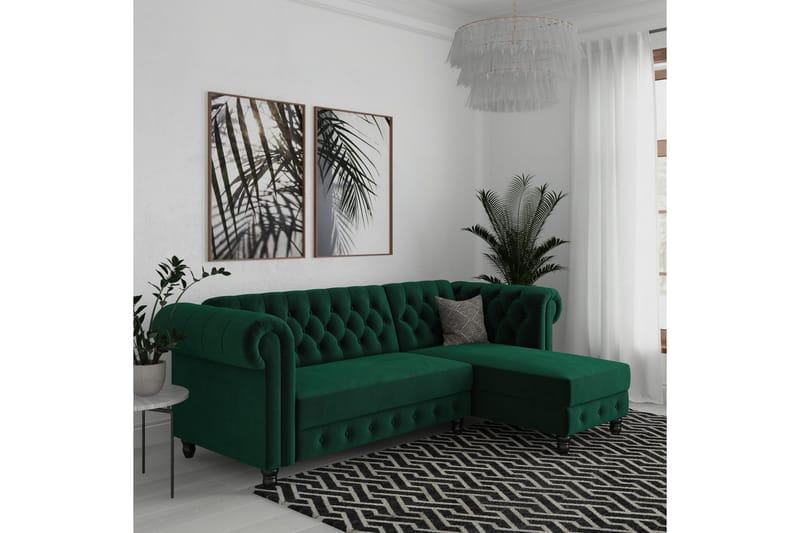 Bäddsoffa Felix 241x154x83 cm, Mörkgrön, Sammet - 241x154x83 cm, Mörkgrön, Sammet - Möbler - Soffa - Bäddsoffa
