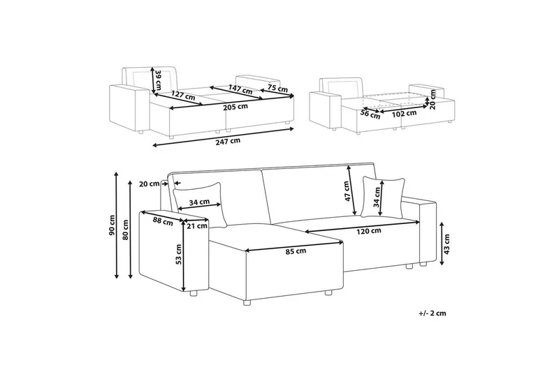 Bäddsoffa Högervänd Abacka - Brun, Svart - Möbler - Soffa - Bäddsoffa