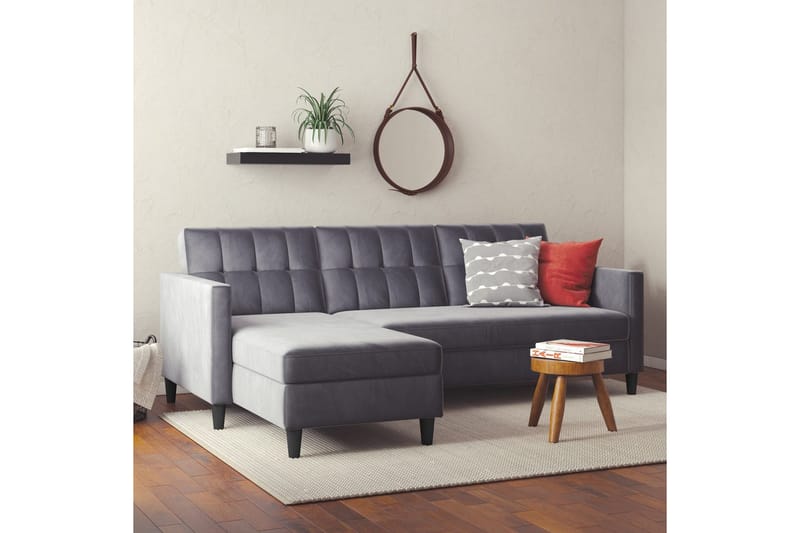 Bäddsoffa Hartford 213x153x82 cm, Antracit, Sammet - 213x153x82 cm, Antracit, Sammet - Möbler - Soffa - Bäddsoffa