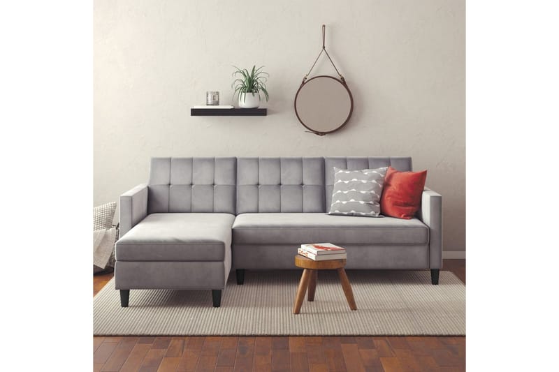 Bäddsoffa Hartford 213x153x82 cm, Grå, Sammet - 213x153x82 cm, Grå, Sammet - Möbler - Soffa - Bäddsoffa