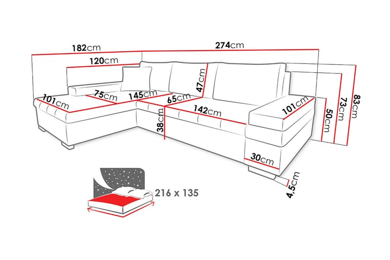 Bäddsoffa med divan - Gul - Bäddsoffa - Bäddsoffa divan