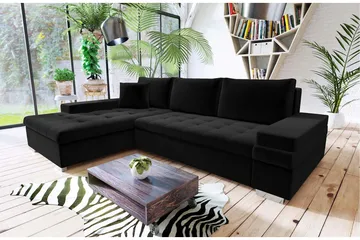 Bäddsoffa med divan - Svart - Möbler - Soffa - Bäddsoffa