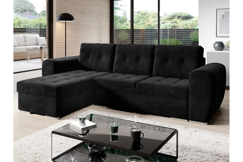 Bäddsoffa med divan - Svart - Möbler - Soffa - Bäddsoffa