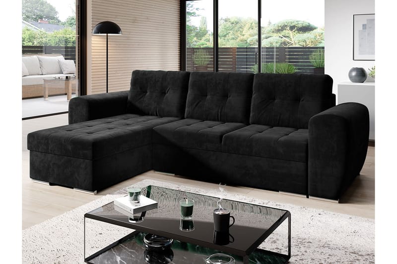Bäddsoffa med divan - Svart - Möbler - Soffa - Bäddsoffa