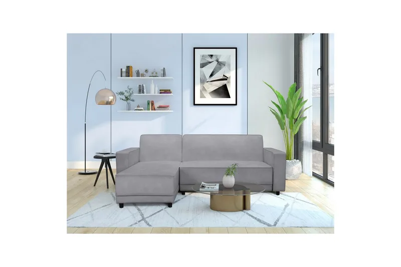 Bäddsoffa med enkeldivan utan schäslong Loft24 Bäddsoffa Allie Ljusgrå,Svart, undefined