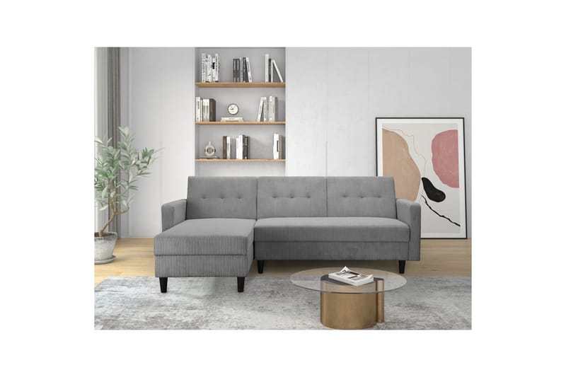 Bäddsoffa med enkeldivan utan schäslong Loft24 Bäddsoffa Hartford II 213x153x82 cm, Grå Grå - Möbler - Soffa - Bäddsoffa