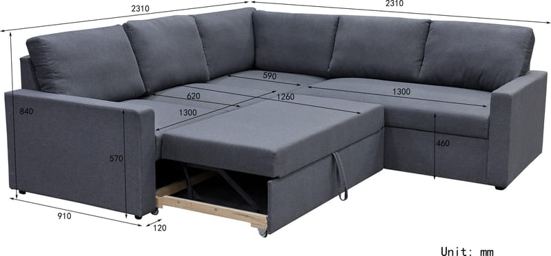 Bäddsoffa med förvaring - Grå - Hörnsoffa - Mörkgrå - Möbler - Soffa - Bäddsoffa