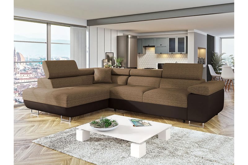 Bäddsoffa med schäslong - Brun - Möbler - Soffa - Bäddsoffa