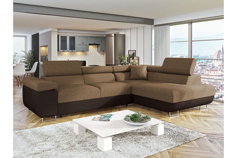 Bäddsoffa med schäslong - Brun - Möbler - Soffa - Bäddsoffa