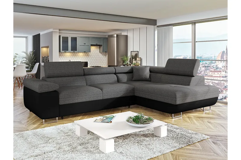 Bäddsoffa med schäslong - Grå - Möbler - Soffa - Bäddsoffa