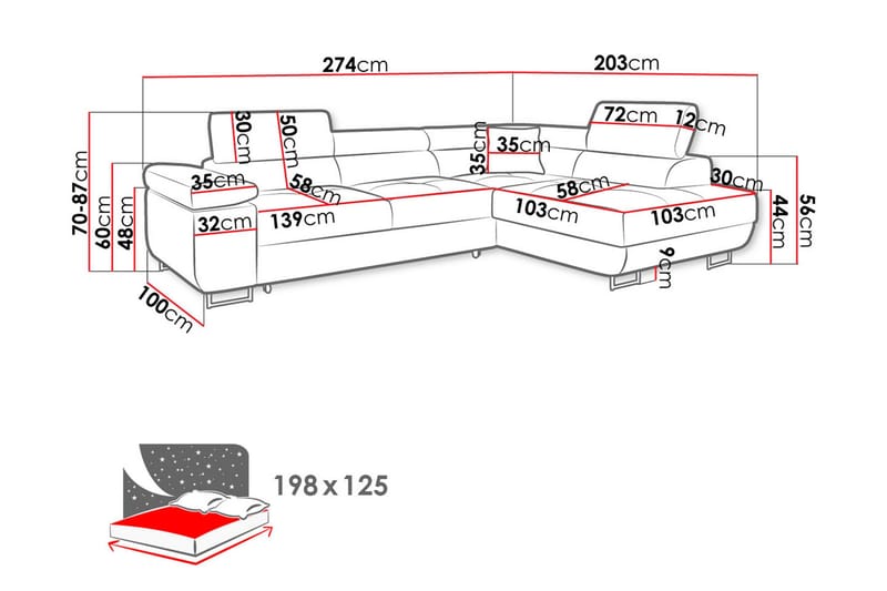 Bäddsoffa med schäslong - Grå - Möbler - Soffa - Bäddsoffa