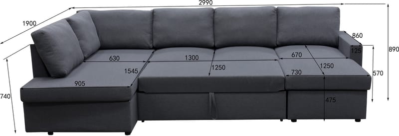 Bäddsoffa Tärnö U-modell - Mörkgrå - Möbler - Soffa - Bäddsoffa