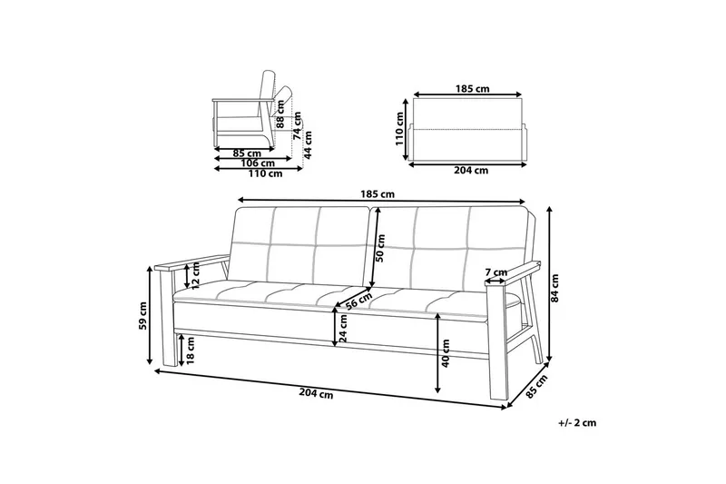 Bäddsoffa Tjorn - Beige, ljust trä, 185x110 cm - Möbler - Soffa - Bäddsoffa