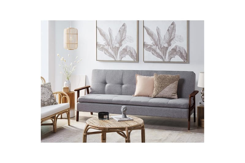 Bäddsoffa Tjorn - Ljusgrå, mörkt trä, 185x110 cm - Möbler - Soffa - Bäddsoffa