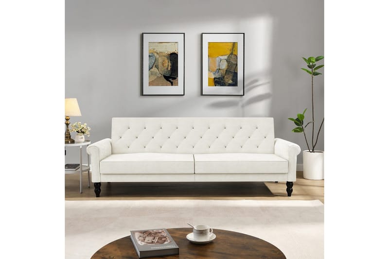 Bäddsoffa utan divan & schäslong Loft24 Tyne Bäddsoffa 3-sits Vit - Möbler - Soffa - Bäddsoffa