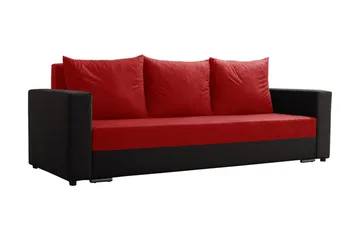 Banaso 3-sits Längsbäddad Bäddsoffa 130x200 cm med Förvaring i Sammet - Röd|Svart - Möbler - Soffa - Bäddsoffa