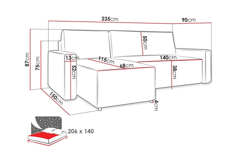 Bandon 3-sits Hörnbäddsoffa - Blå - Bäddsoffa - Hörnbäddsoffa