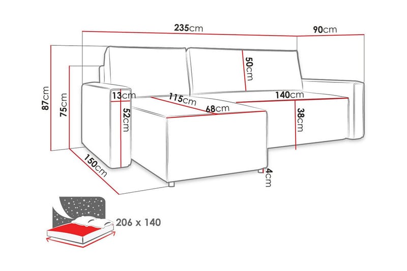 Bandon 3-sits Hörnbäddsoffa - Svart - Bäddsoffa - Hörnbäddsoffa