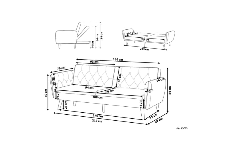 Bardu 2-sits Bäddsoffa - Sammet/Svart - Möbler - Soffa - Bäddsoffa
