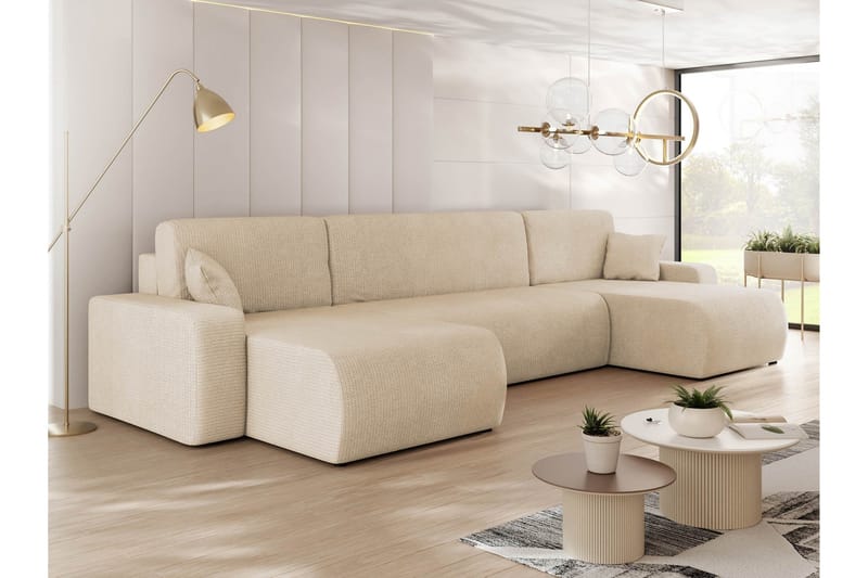Barile Bäddsoffa Dubbeldivan 4-sits i Plysch - Beige - Möbler - Soffa - Bäddsoffa