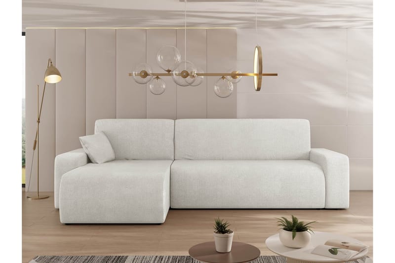 Barile Bäddsoffa med Divan 3-sits i Plysch - Vit - Möbler - Soffa - Bäddsoffa