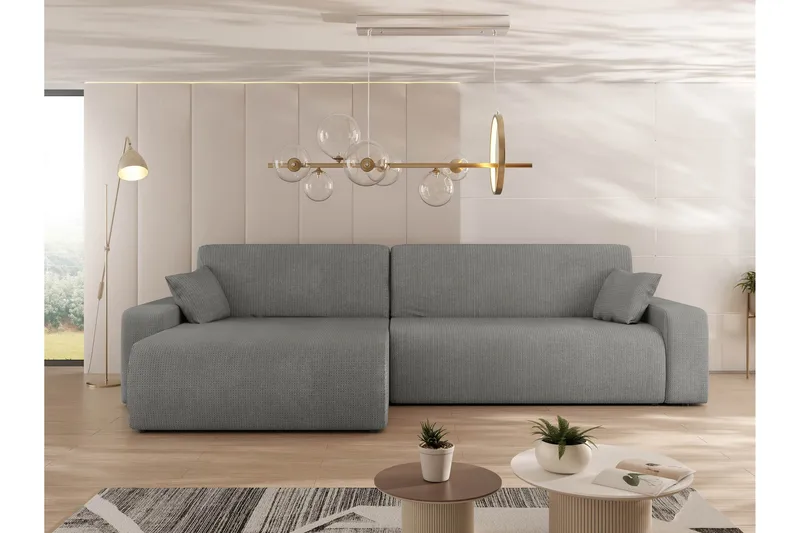 Barile Bäddsoffa med Divan 3-sits i Plysch - Grå - Möbler - Soffa - Bäddsoffa