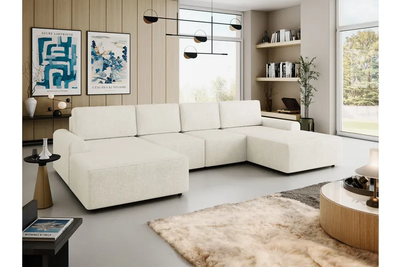Bella Bäddsoffa Dubbeldivan 4-sits i Plysch - Beige - Möbler - Soffa - Bäddsoffa