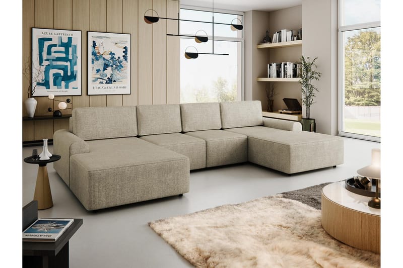 Bella Bäddsoffa Dubbeldivan 4-sits i Plysch - Beige - Möbler - Soffa - Bäddsoffa
