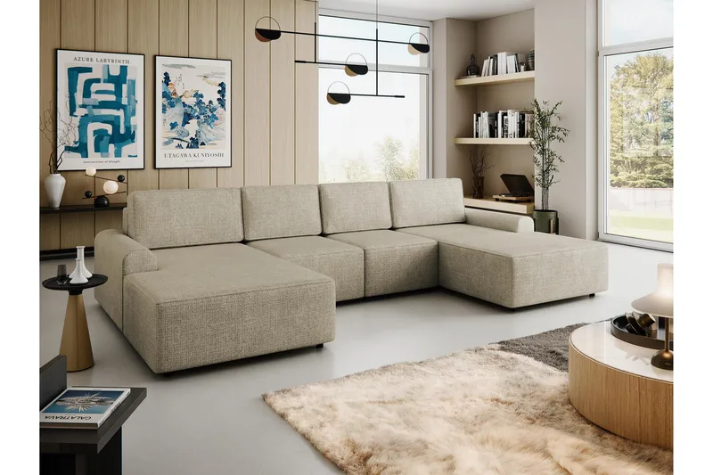 Bella Bäddsoffa Dubbeldivan 4-sits i Plysch - Beige - Möbler - Soffa - Bäddsoffa
