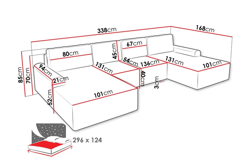 Bella Bäddsoffa Dubbeldivan 4-sits i Plysch - Grå - Möbler - Soffa - Bäddsoffa