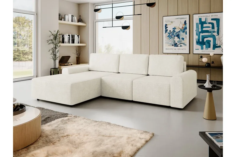 Bella Bäddsoffa med Divan 3-sits i Plysch - Beige - Möbler - Soffa - Bäddsoffa