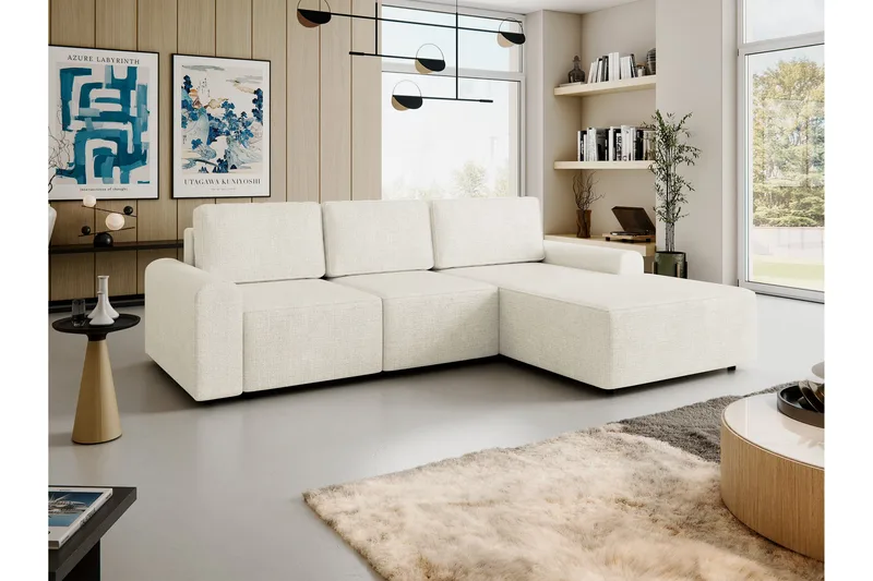 Bella Bäddsoffa med Divan 3-sits i Plysch - Beige - Möbler - Soffa - Bäddsoffa