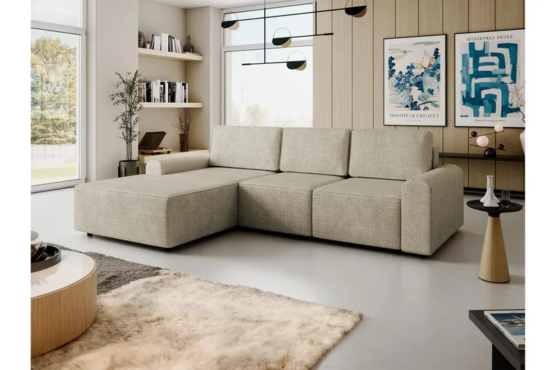 Bella Bäddsoffa med Divan 3-sits i Plysch - Beige - Möbler - Soffa - Bäddsoffa