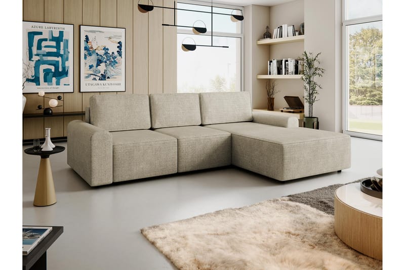 Bella Bäddsoffa med Divan 3-sits i Plysch - Beige - Möbler - Soffa - Bäddsoffa