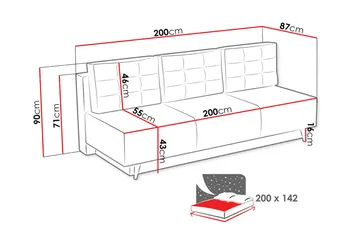 Bella Längsbäddad Bäddsoffa 142x200 cm med Förvaring i Tyg - Grå - Möbler - Soffa - Bäddsoffa