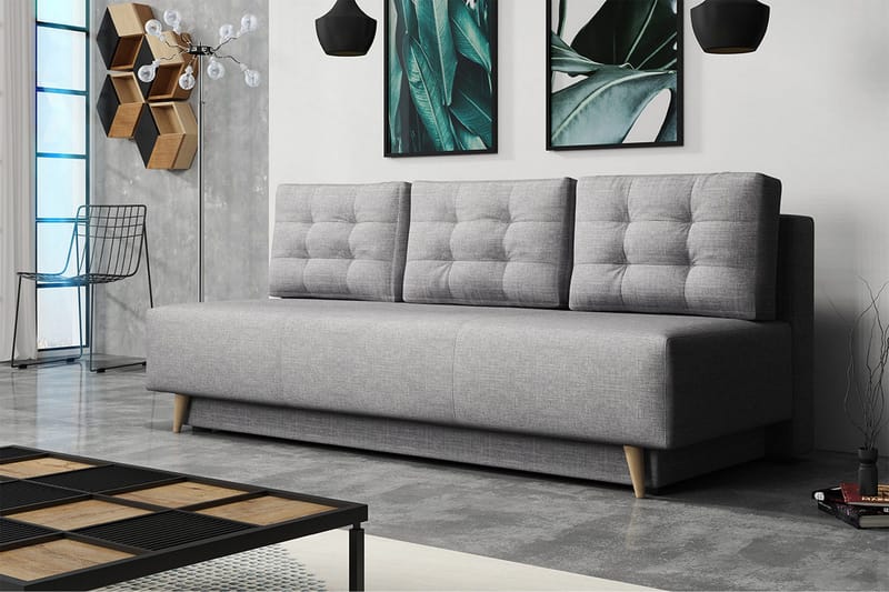 Bella Längsbäddad Bäddsoffa 142x200 cm med Förvaring i Tyg - Grå - Möbler - Soffa - Bäddsoffa