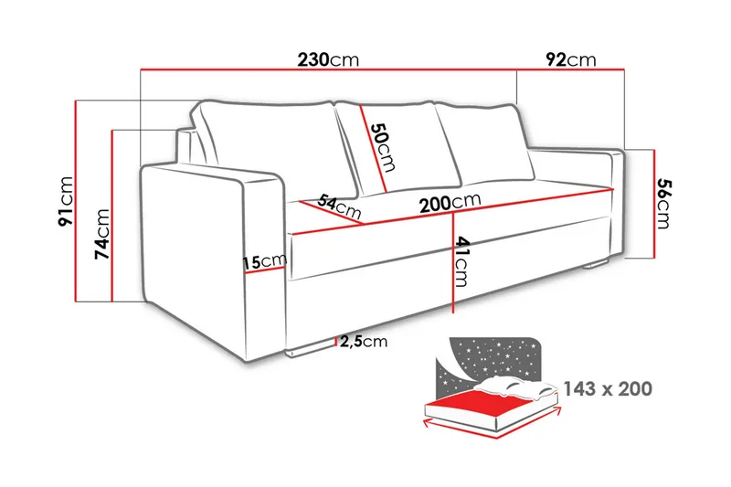 Beno 3-sits Längsbäddad Bäddsoffa 143x200 cm med Förvaring i Tyg - Brun - Möbler - Soffa - Bäddsoffa