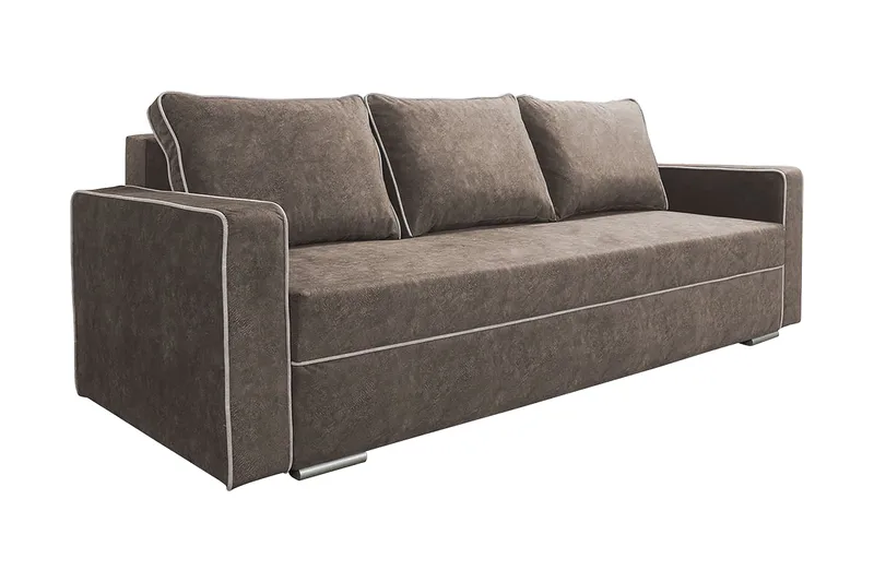 Beno 3-sits Längsbäddad Bäddsoffa 143x200 cm med Förvaring i Tyg, Brun