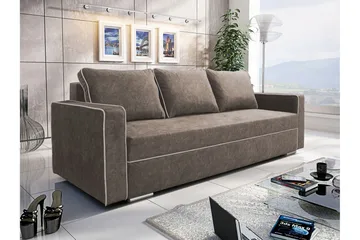Beno 3-sits L ängsbäddad Bäddsoffa 143x200 cm med Förvaring i Tyg - Brun - Möbler - Soffa - Bäddsoffa